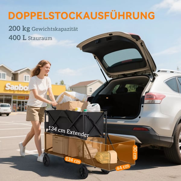 Outsunny Kaksivaiheinen Puutarhakärry - 200kg, Tapparungolla, Taittuva, Musta
