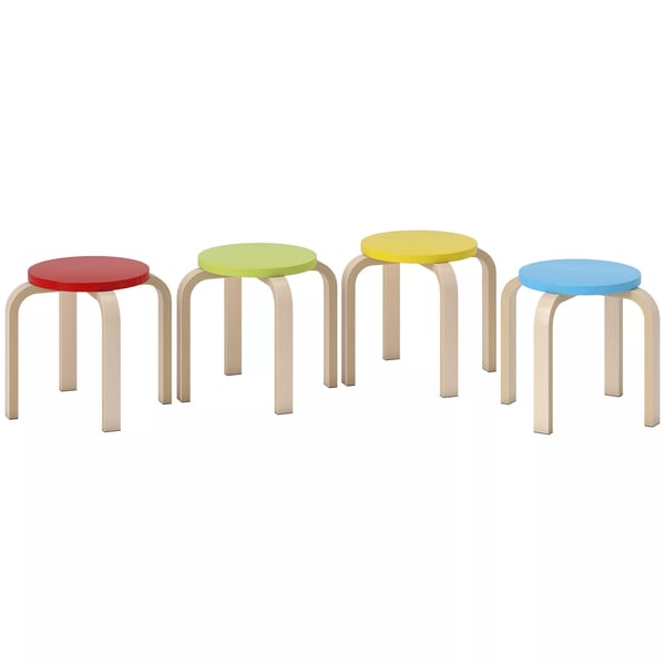 HOMCOM 4 stabelbare taburetter med filtpuder, birkekrydsfiner, lakeret, farverig