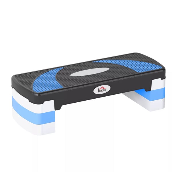 HOMCOM Aerobic Stepper Laitteet Säädettävä Korkeus 10/15/20cm Kuntopyörä Max 150kg Musta/Vaaleansininen/Harmaa 80x31x10-20cm