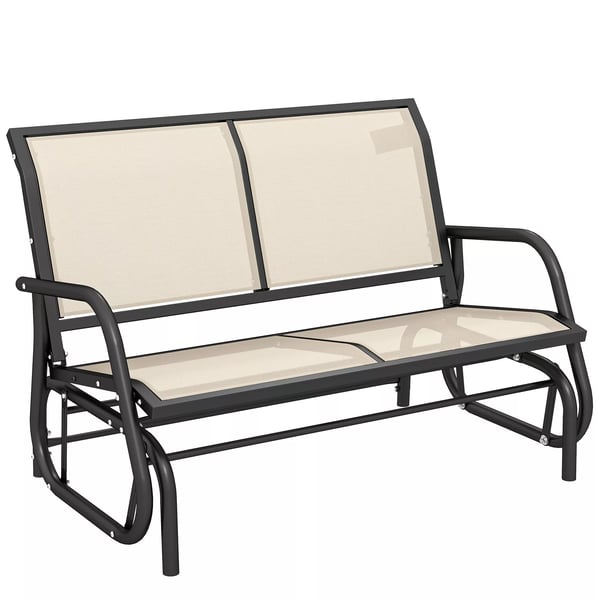 Outsunny 2-paikkainen keinutuoli, puutarhapenkki, puutarhakeinu, istuinpenkki, puistopenkki, metalliset puutarhakalusteet, musta+beige, 120 x 70 x 85 cm
