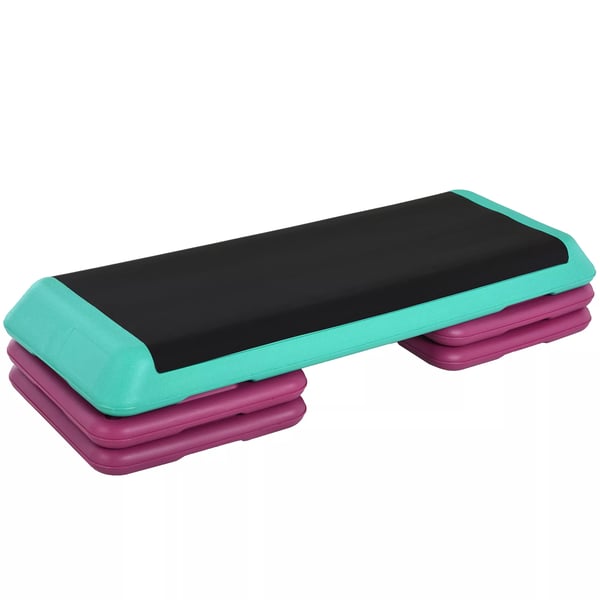 HOMCOM Aerobic Steppländare Fitness Hemma Stepper Justerbar Höjd 10cm/15cm/20cm PVC PP Svart/Grön/Violett 110x40x20cm