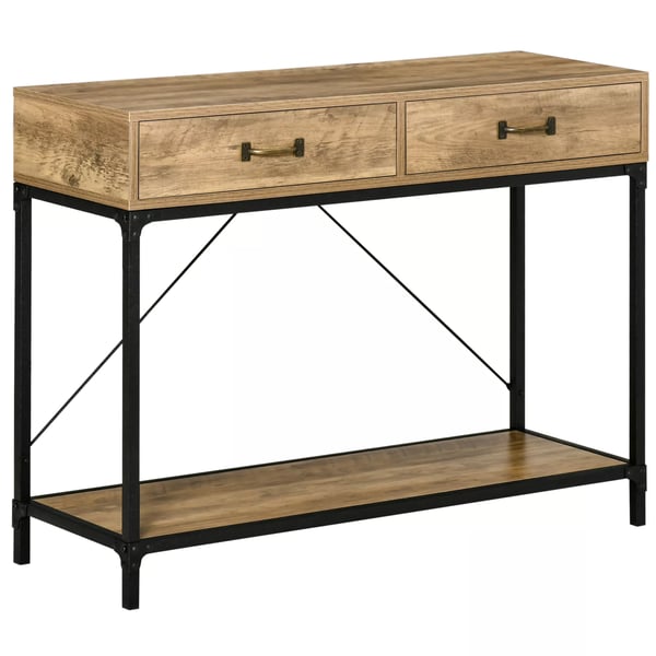 HOMCOM konsolbord med 2 skuffer og hylde, brun+sort, 100 x 35 x 76,5 cm