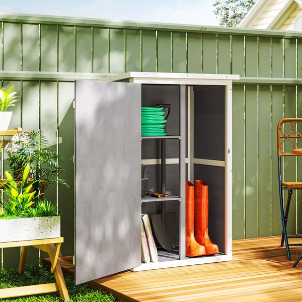 Outsunny Haveværktøjsskur i Gran med Hylder - Sort+Grå+Hvid, 75x56x115cm