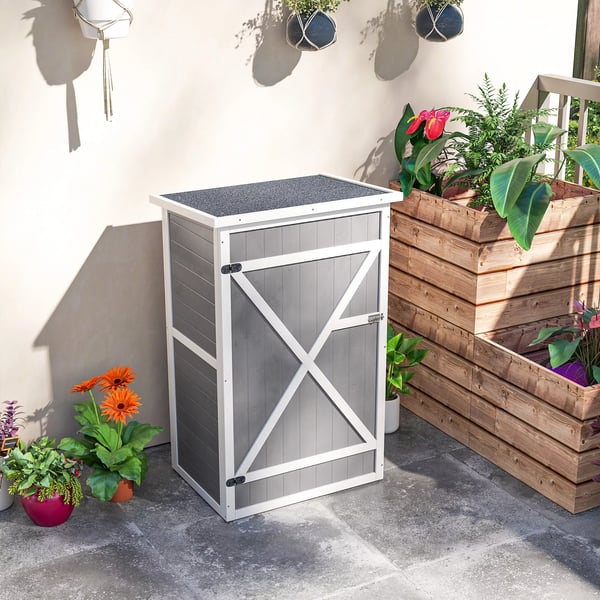 Outsunny Haveværktøjsskur i Gran med Hylder - Sort+Grå+Hvid, 75x56x115cm