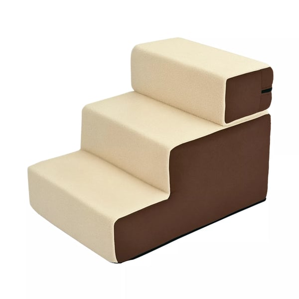 PawHut Kæledyrstrappe med 3 Trin - Plys, Beige - Perfekt til Ældre, Små Hunde og Katte, 54x40x39cm