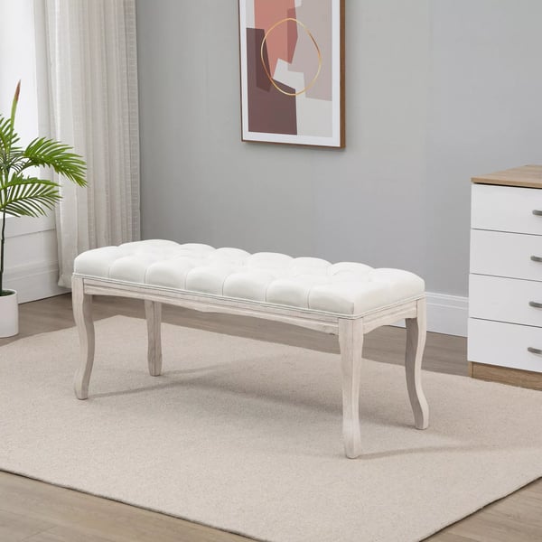 HOMCOM Pehmustettu Penkki - Tammi, Pellava, Beige (110x40x48cm)