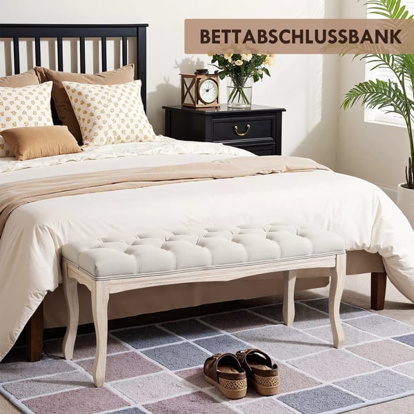 HOMCOM Pehmustettu Penkki - Tammi, Pellava, Beige (110x40x48cm)