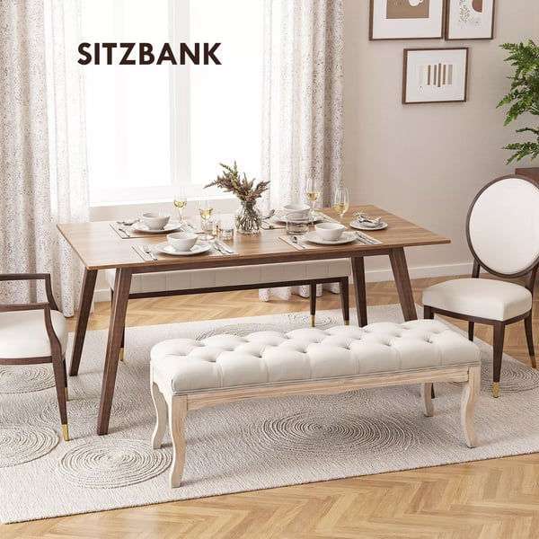 HOMCOM Pehmustettu Penkki - Tammi, Pellava, Beige (110x40x48cm)