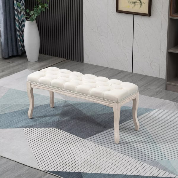 HOMCOM Pehmustettu Penkki - Tammi, Pellava, Beige (110x40x48cm)
