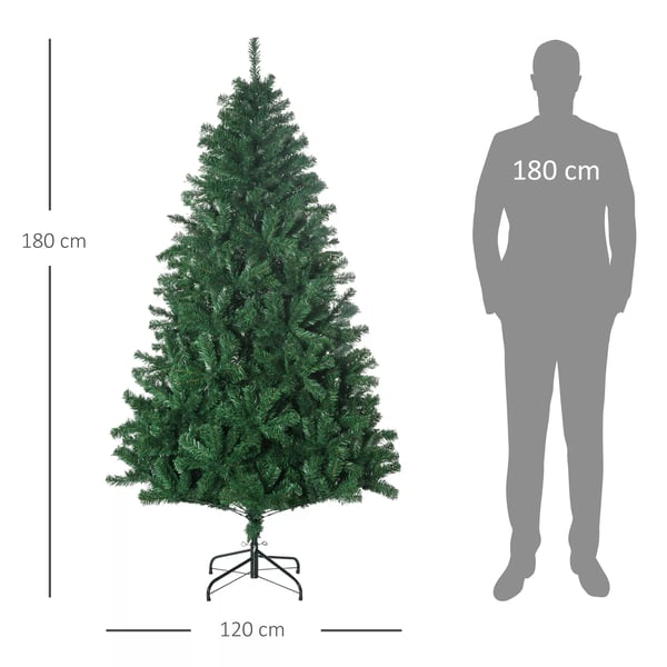 Konstgjord Julgran 1.8m med 1000 Grenar, Grön PVC/PE, Metallfot Ø102x180 cm