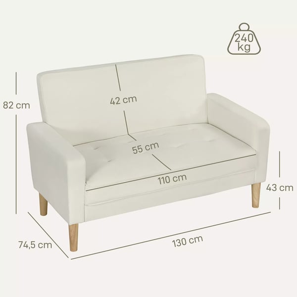 HOMCOM 2-personers sofa i cremefarvet polyester med gummitrfben