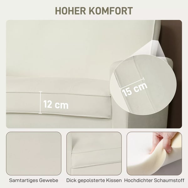 HOMCOM 2-personers sofa i cremefarvet polyester med gummitrfben