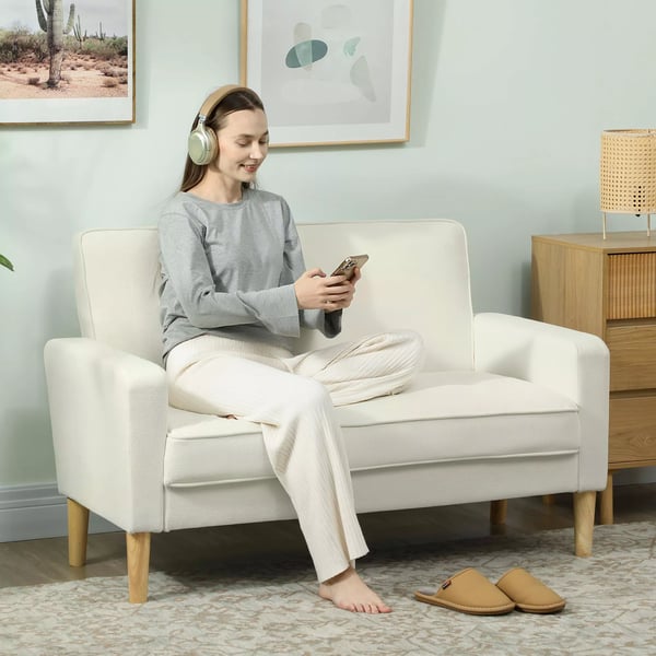 HOMCOM 2-personers sofa i cremefarvet polyester med gummitrfben