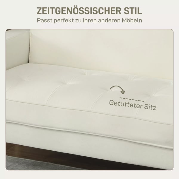 HOMCOM 2-personers sofa i cremefarvet polyester med gummitrfben