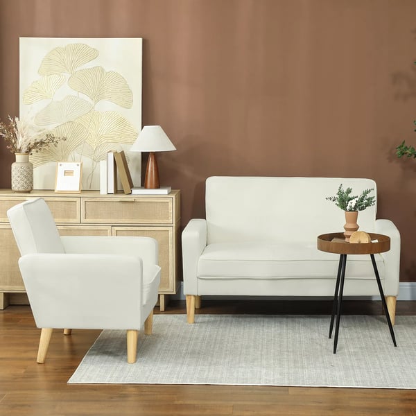 HOMCOM 2-personers sofa i cremefarvet polyester med gummitrfben