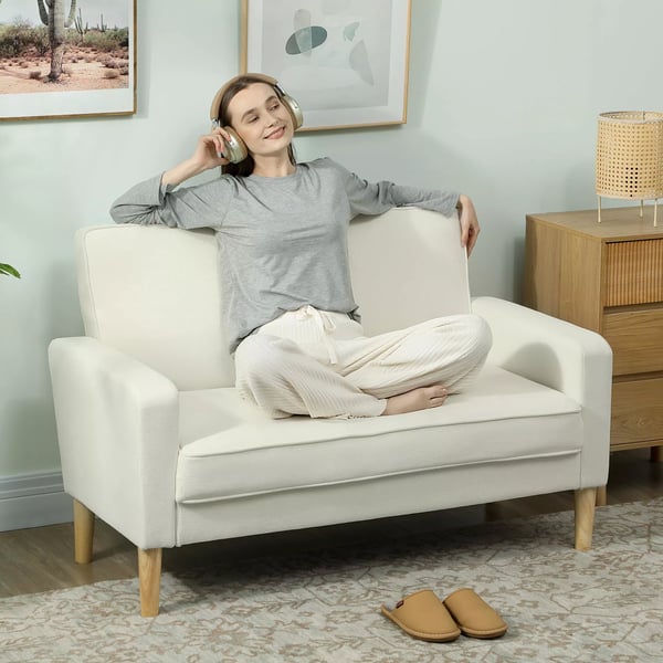 HOMCOM 2-personers sofa i cremefarvet polyester med gummitrfben