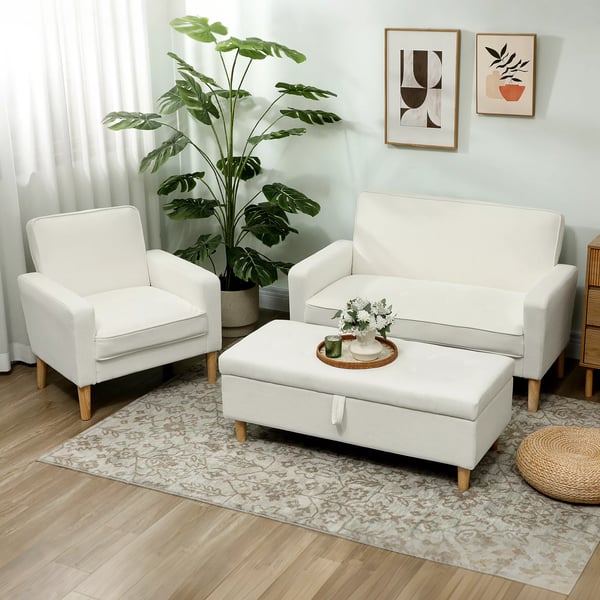 HOMCOM 2-personers sofa i cremefarvet polyester med gummitrfben