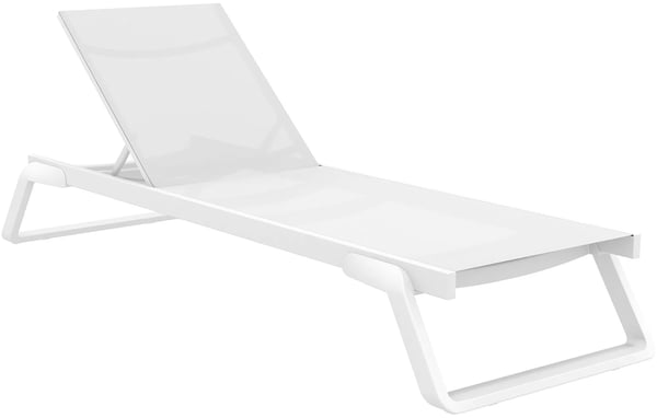 Tropic liggestol - Hvid metalramme, aluminiumsstativ, 5-vejs justerbar ryglæn, stabelbar, UV-bestandigt tekstil
