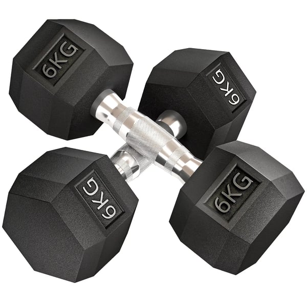 HOMCOM Hexagonala Hantlar 2-pack, 2x6 KG, Gjutjärn med Gummiöverdrag, Svart