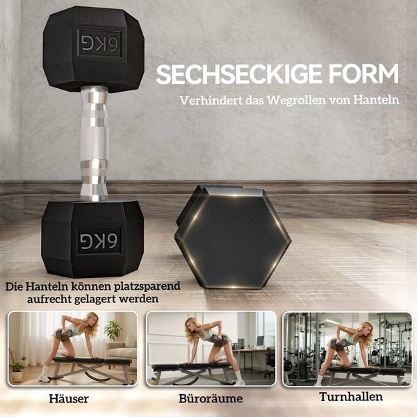 HOMCOM Håndvægte - 2 stk. - 6 kg hver - Metal/Gummi - Sort