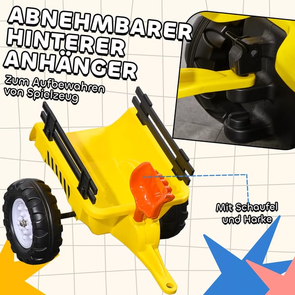 Pedal Traktor med Trailer til Børn - Gul Metal/Plastik - 133 x 42 x 51 cm