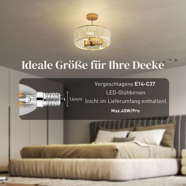 HOMCOM loftlampe, lysekrone-design, krystalskærm, 3 pærer, metal, guld