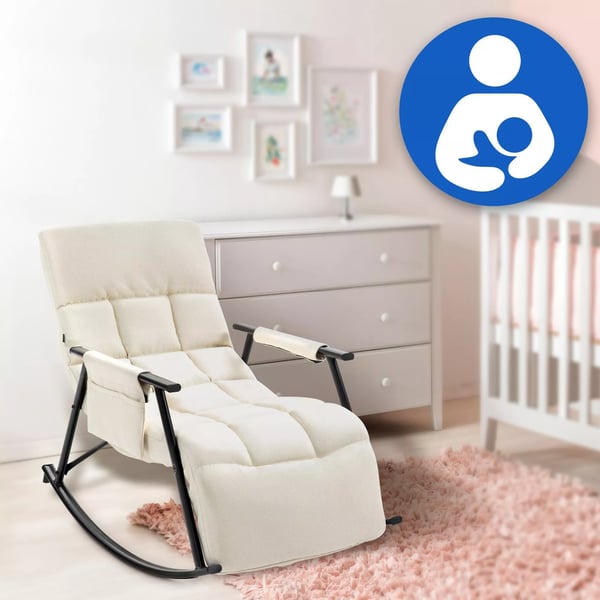 Cremefarvet stof afslappet loungestol med mat sort metalramme