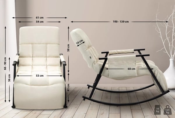 Cremefarvet stof afslappet loungestol med mat sort metalramme