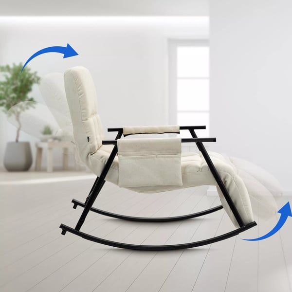 Cremefarvet stof afslappet loungestol med mat sort metalramme