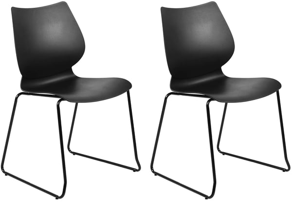 2-delat Houma stolset - Svart plastsits, matt svart metallram - Stapelbara besöks- och konferensstolar, 135 kg kapacitet