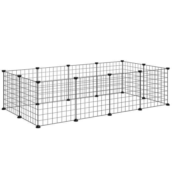 PawHut Løbegård til Smådyr - Fleksibel Udendørs Have i Sort Metal, 106x73x36cm