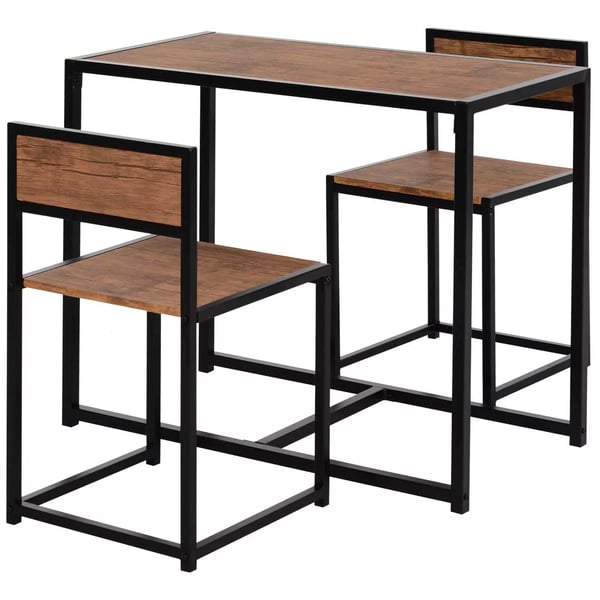 HOMCOM Barbordssæt med 2 stole, køkkenbord, metal, natur/sort, 90x47x76 cm