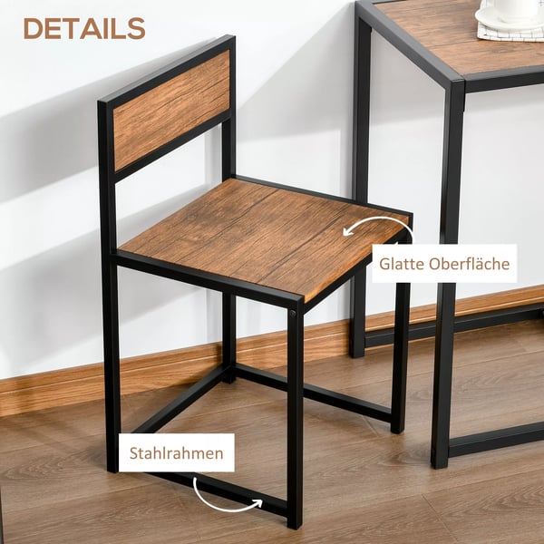 HOMCOM Barbordssæt med 2 stole, køkkenbord, metal, natur/sort, 90x47x76 cm