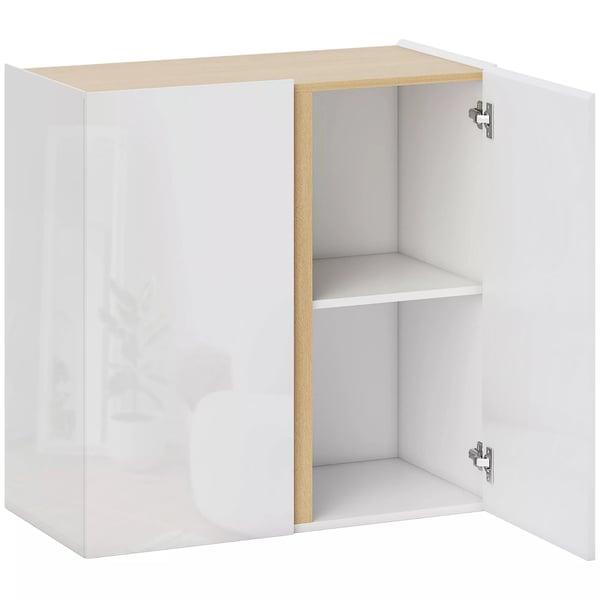 HOMCOM Skänk med Mjukstängande Dörrar och Justerbar Hylla - Högblank Vit & Trälook, 80x40x80 cm