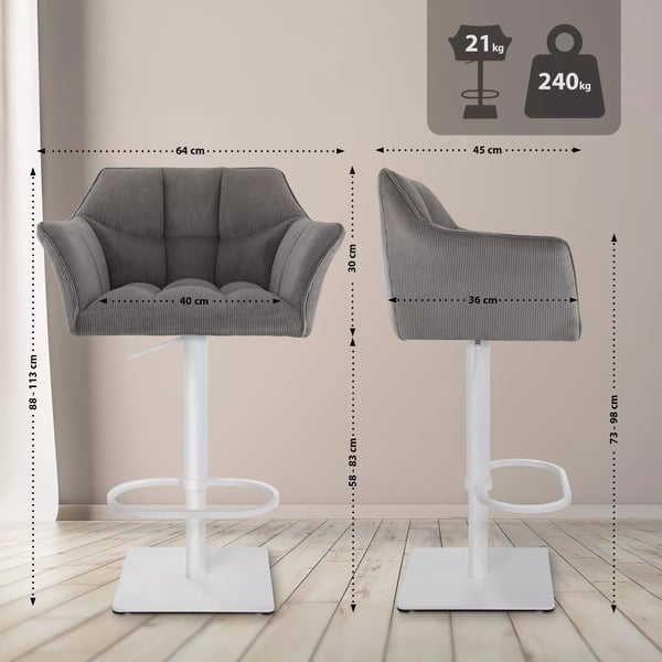 Damaso Barstol Taupe Cord Sæde Rustfrit Stål Ramme
