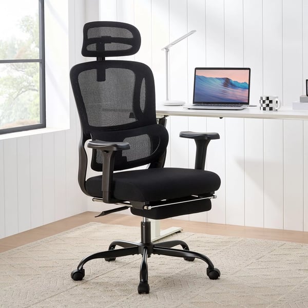 Mankato Työtuoli, Ergonominen, Säädettävä niskatuki ja alaselkätuki, Musta Kangas, Metallirunko