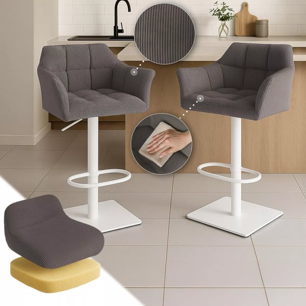 Damaso Barstol Taupe Cord Sæde Rustfrit Stål Ramme