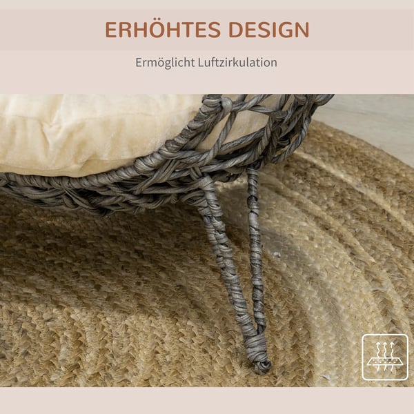 PawHut Kattehule i PE-Rattan & Metal - Slvgr Pude & Hvede Fdder, 52x58cm