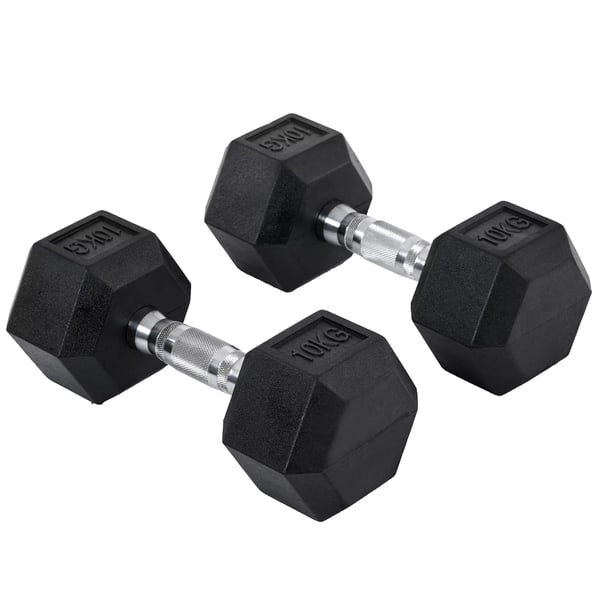 HOMCOM Hexagon-hantlar 2-pack 2x10kg gjutjärn gummibelagd svart