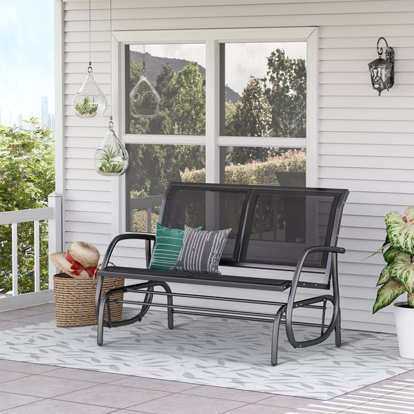 Outsunny Gyngestol 2-personers havebænk havestol siddebænk parkbænk metal havemøbel sort 120 x 70 x 88 cm