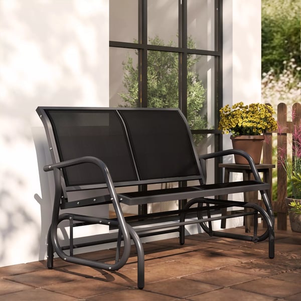 Outsunny Gyngestol 2-personers havebænk havestol siddebænk parkbænk metal havemøbel sort 120 x 70 x 88 cm