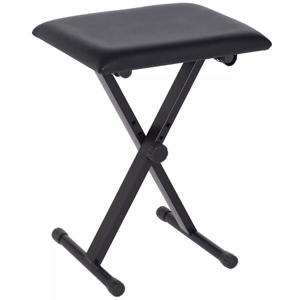 HOMCOM Säädettävä Pianojakkara - Musta Keinonahka, Metallirunko, Vaahtomuovi, 37-47 cm Korkeus, Taitettava