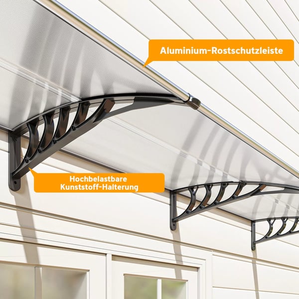Outsunny dørbaldakin til hoveddør 90 x 295 cm, buet dørbaldakin med UV-beskyttelse, hoveddørsudhæng solbeskyttelse i polykarbonat regnbeskyttelse