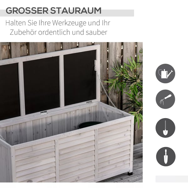Outsunny Havekasse i grantræ med opbevaring, grå, 127x56x60 cm