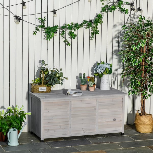 Outsunny Havekasse i grantræ med opbevaring, grå, 127x56x60 cm