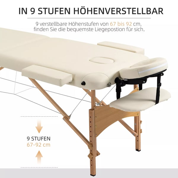 HOMCOM Massagebriks - Sammenklappelig, Hjdejusterbar, Creme Kunstlder med nakkesttte til Spa/Salon
