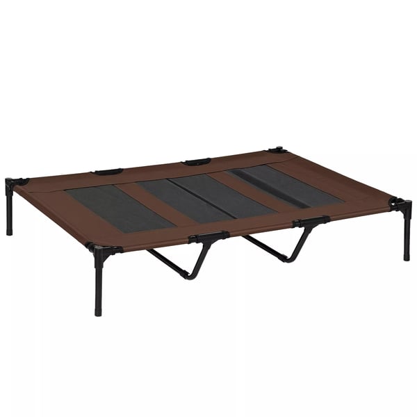 PawHut Korotettu Koiran Sänky Ulkokäyttöön - Metallia ja Oxford-kangasta, Kahvinruskea, 122x92x23 cm