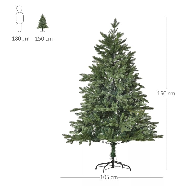 HOMCOM Kunstigt Juletræ 150 cm - Grønt, PVC/PE/Metal - Ø105 x 150 cm