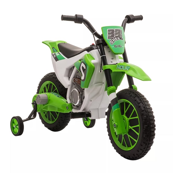 HOMCOM Elektrisk Børnemotorcykel 12V Grøn - PP, Metal m. Støttehjul (3+ år)