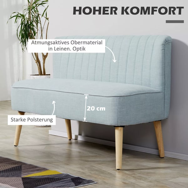 HOMCOM 2-sits soffa i tyg, ljusgrön, 117x56.5x77 cm